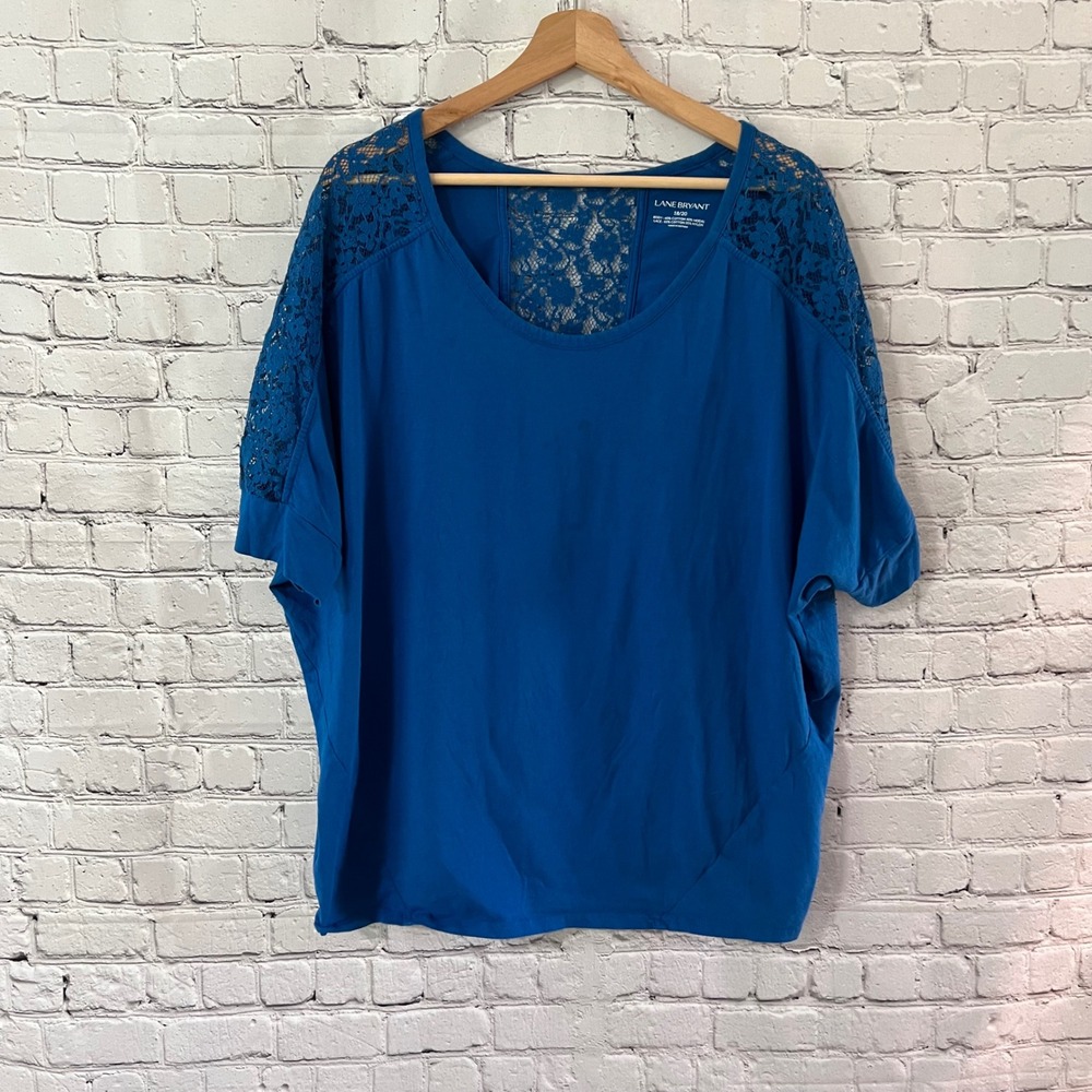 Lane Bryant Women's Size 18/20 Blue Lace Short Sleeve Blouse Top Boho